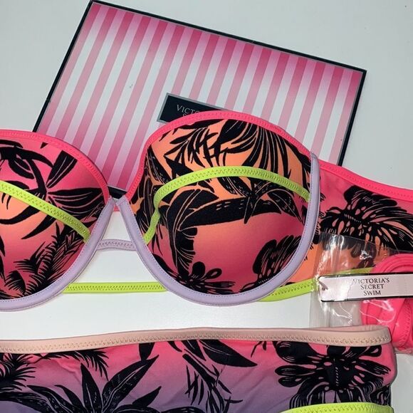 🔥VICTORIA SECRET SWIMSUIT 2 pc top 34B push-up bottom medium  New #7 - Picture 2 of 8